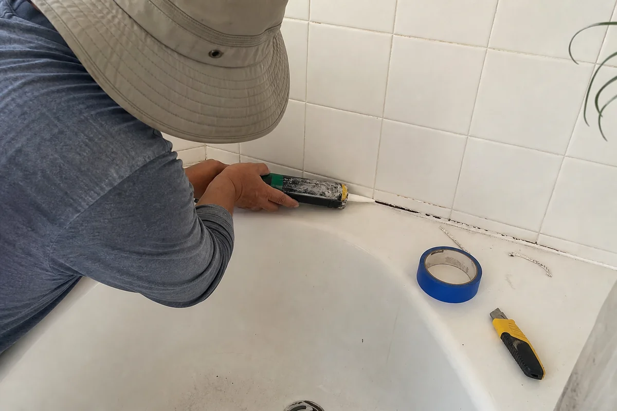 Re-caulking a tiled shower at a Malibu home